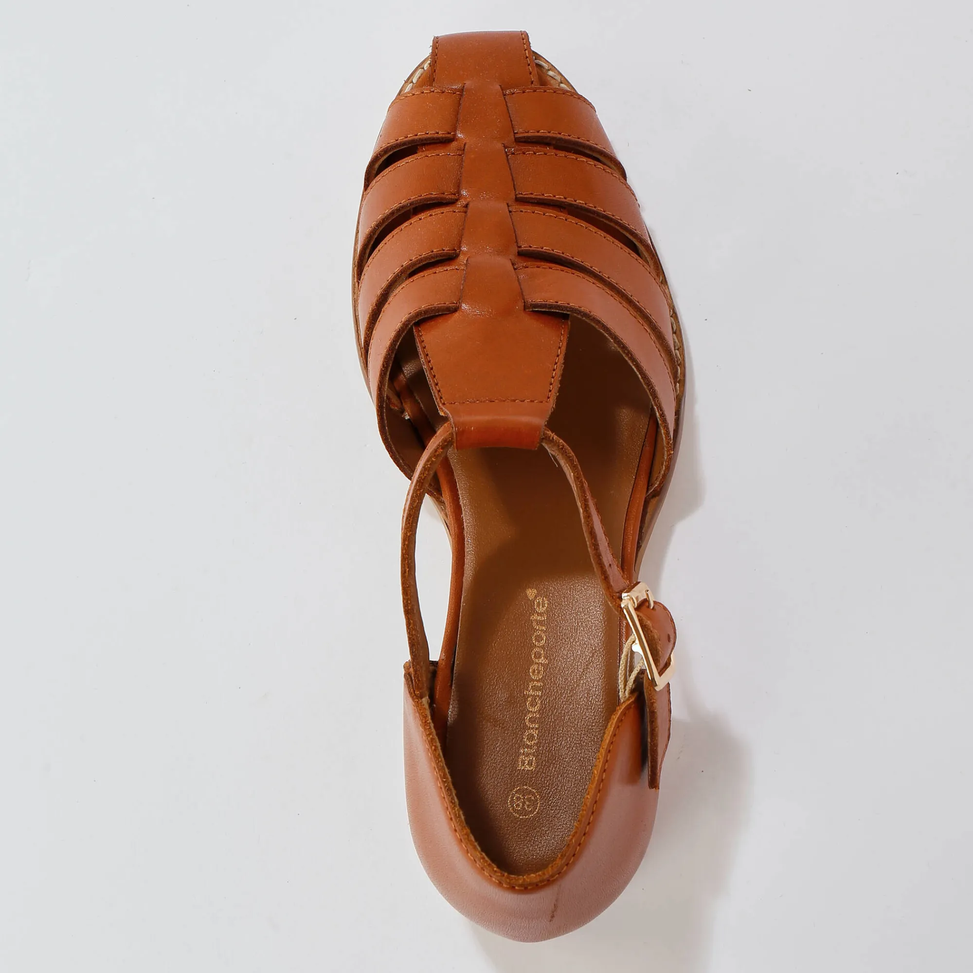 Sandalen En Espadrilles|Schoenen<Blancheporte Platte, leren sandalen karamel