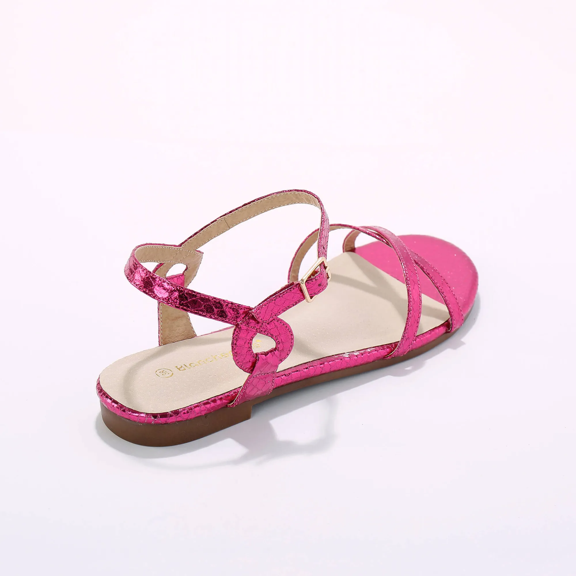 Sandalen En Espadrilles|Schoenen<Blancheporte Platte metallic sandalen roze