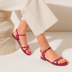 Sandalen En Espadrilles|Schoenen<Blancheporte Platte metallic sandalen roze