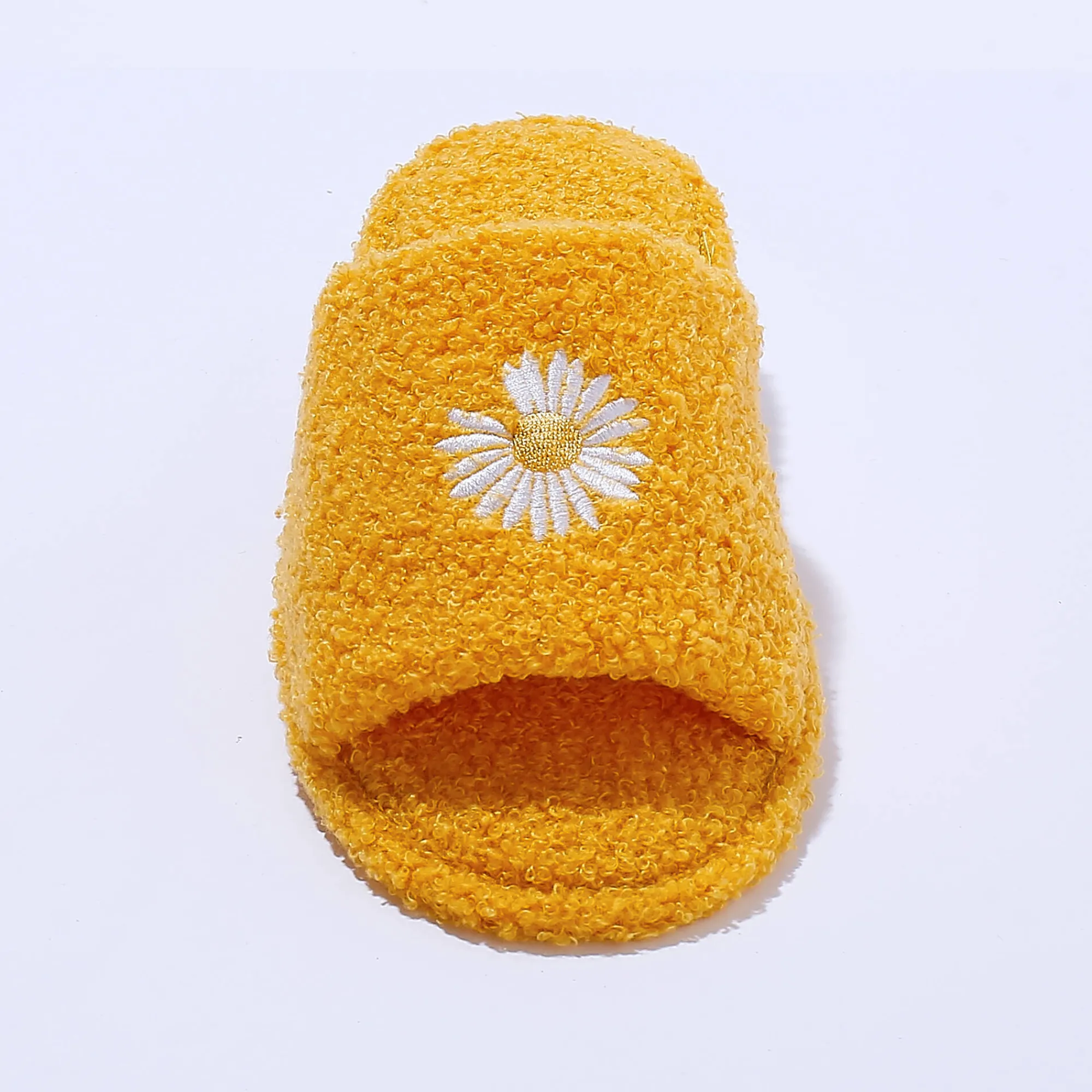 Sloffen|Sloffen<Blancheporte Platte, open muiltjes met geborduurde margriet geel