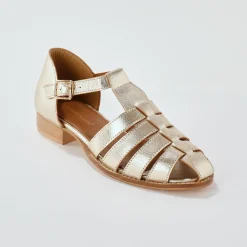 Sandalen En Espadrilles|Schoenen<Blancheporte Platte sandalen in leer goudkleurig
