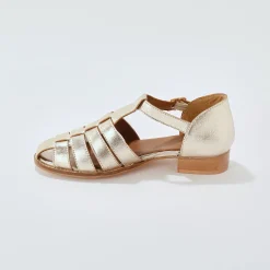 Sandalen En Espadrilles|Schoenen<Blancheporte Platte sandalen in leer goudkleurig
