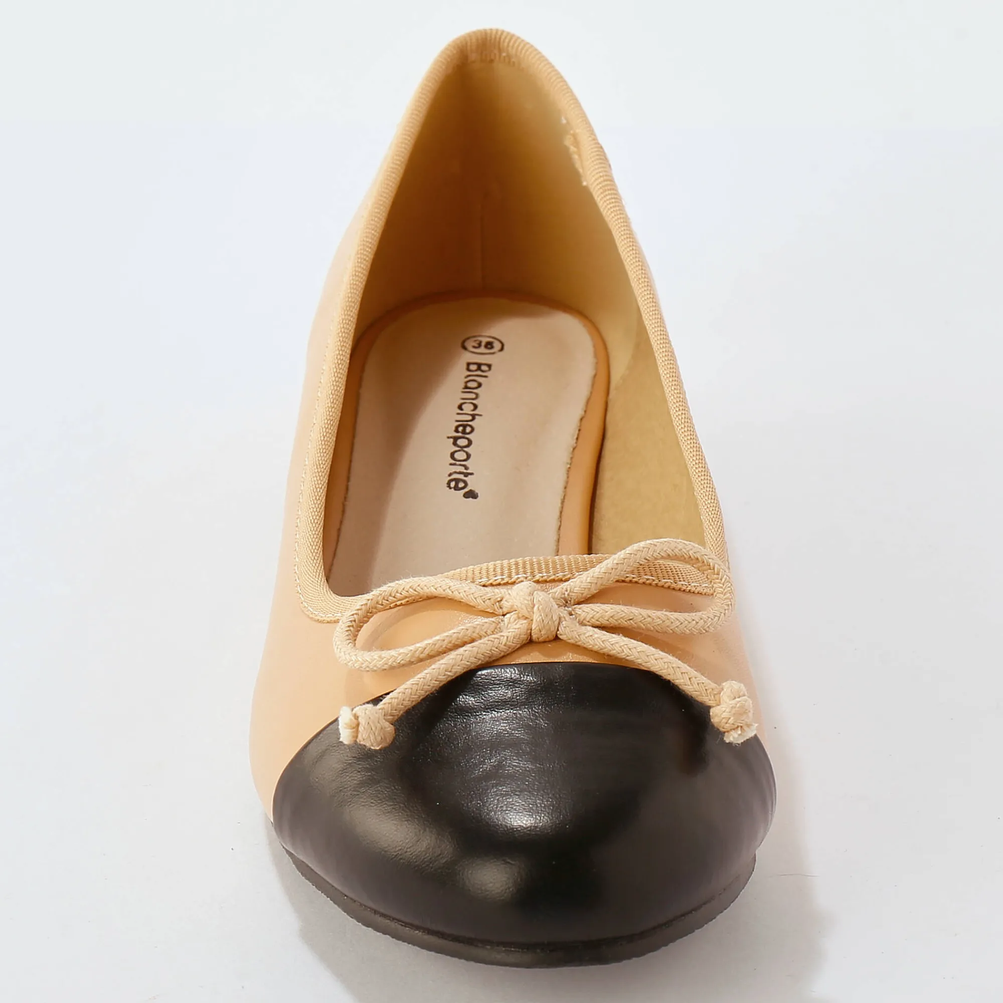 Ballerina's|Schoenen<Blancheporte Platte, tweekleurige ballerina's ecru / zwart