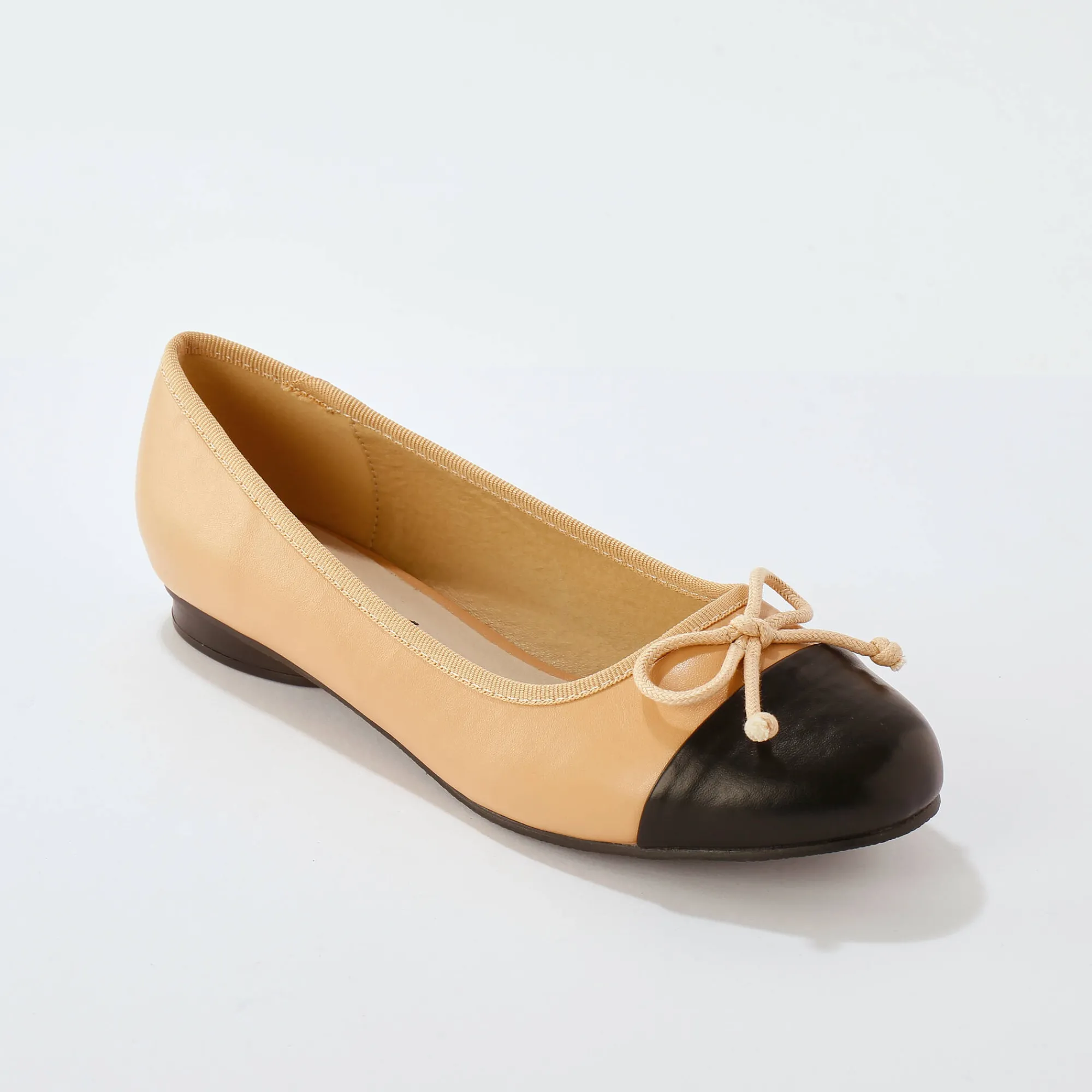 Ballerina's|Schoenen<Blancheporte Platte, tweekleurige ballerina's ecru / zwart