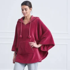 Peignoir En Kamerjas<Blancheporte Poncho in fleece met pluchetouch en kap kersenrood