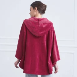 Peignoir En Kamerjas<Blancheporte Poncho in fleece met pluchetouch en kap kersenrood