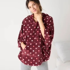 Peignoir En Kamerjas<Blancheporte Poncho in fleece met pluchetouch en kap bordeaux / koraal