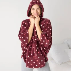 Peignoir En Kamerjas<Blancheporte Poncho in fleece met pluchetouch en kap bordeaux / koraal