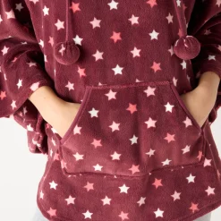 Peignoir En Kamerjas<Blancheporte Poncho in fleece met pluchetouch en kap bordeaux / koraal