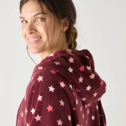 Peignoir En Kamerjas<Blancheporte Poncho in fleece met pluchetouch en kap bordeaux / koraal