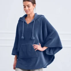 Peignoir En Kamerjas<Blancheporte Poncho in fleece met pluchetouch en kap blauw
