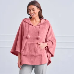 Peignoir En Kamerjas<Blancheporte Poncho in fleece met pluchetouch en kap poederroze