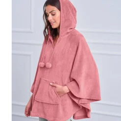 Peignoir En Kamerjas<Blancheporte Poncho in fleece met pluchetouch en kap poederroze