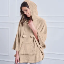 Peignoir En Kamerjas<Blancheporte Poncho in fleece met pluchetouch en kap beige
