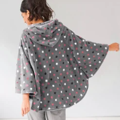 Peignoir En Kamerjas<Blancheporte Poncho in fleece met pluchetouch en kap grijs / roze