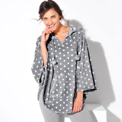 Peignoir En Kamerjas<Blancheporte Poncho in fleece met pluchetouch en kap grijs/bolletjesprint
