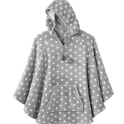 Peignoir En Kamerjas<Blancheporte Poncho in fleece met pluchetouch en kap grijs/bolletjesprint