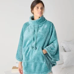 Peignoir En Kamerjas<Blancheporte Poncho in fleecetricot met textuur, opstaande kraag grijsblauw