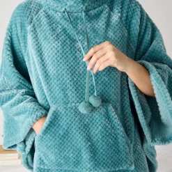 Peignoir En Kamerjas<Blancheporte Poncho in fleecetricot met textuur, opstaande kraag grijsblauw