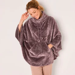 Peignoir En Kamerjas<Blancheporte Poncho in fleecetricot met textuur, opstaande kraag taupe