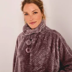 Peignoir En Kamerjas<Blancheporte Poncho in fleecetricot met textuur, opstaande kraag taupe