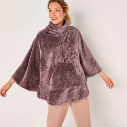 Peignoir En Kamerjas<Blancheporte Poncho in fleecetricot met textuur, opstaande kraag taupe