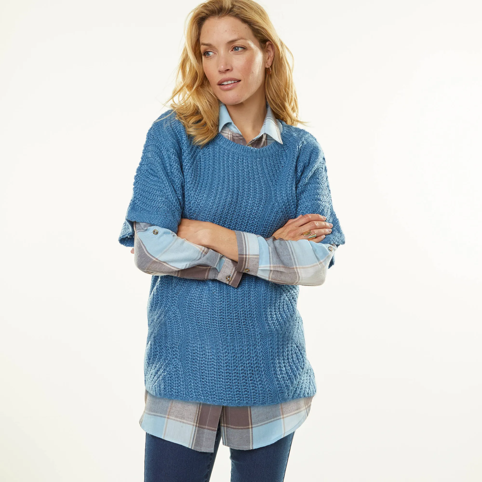 Trui En Vest<Blancheporte Poncho trui met mouwen op ellebooglengte blauw