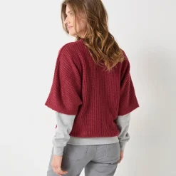 Trui En Vest<Blancheporte Poncho trui met mouwen op ellebooglengte bordeaux