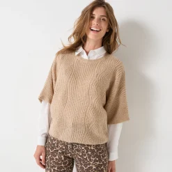 Trui En Vest<Blancheporte Poncho trui met mouwen op ellebooglengte chiné beige