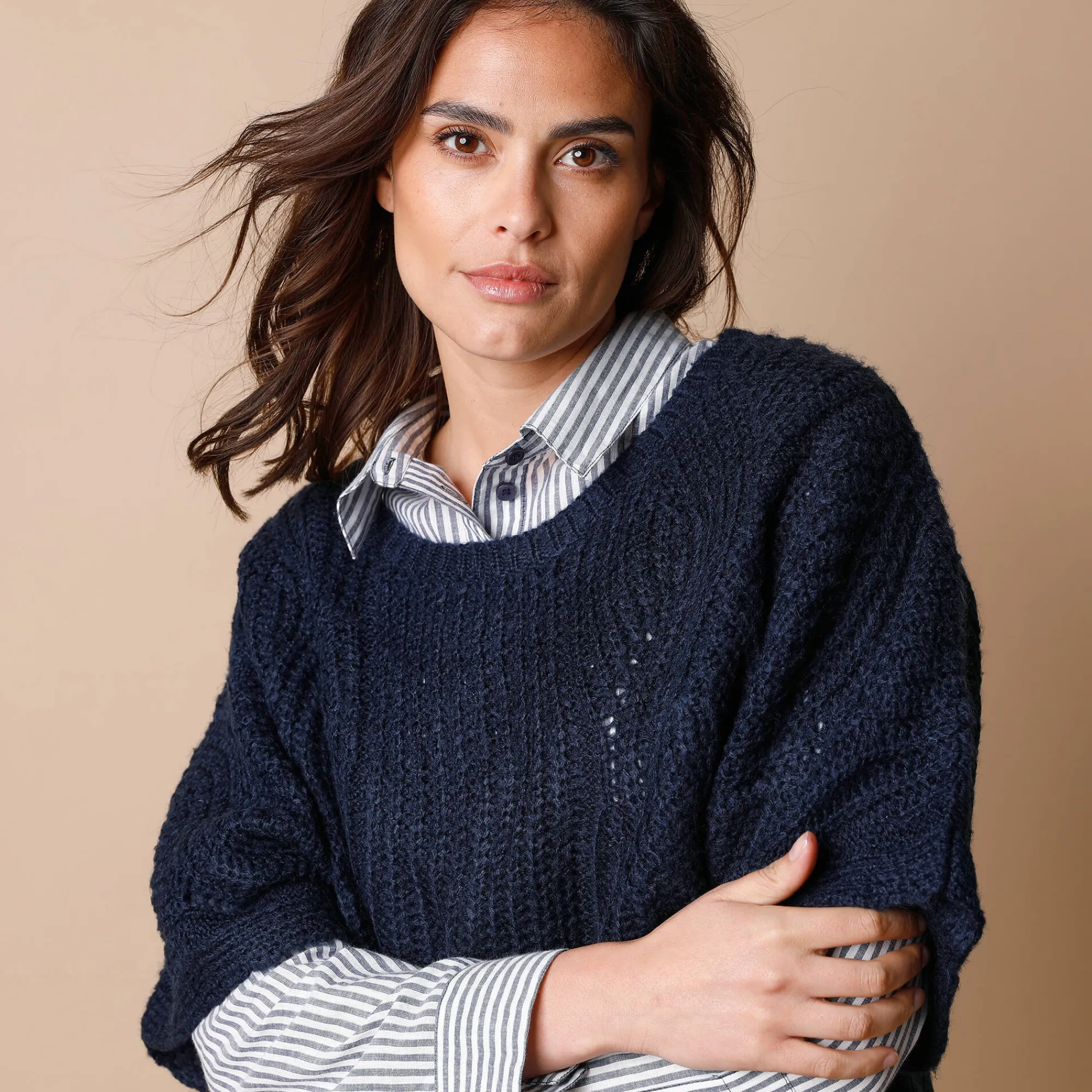 Trui En Vest<Blancheporte Poncho trui met mouwen op ellebooglengte marine