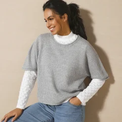 Trui En Vest<Blancheporte Ponchotrui met mouwen op ellebooglengte chiné grijs
