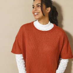Trui En Vest<Blancheporte Ponchotrui met mouwen op ellebooglengte terracotta
