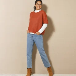 Trui En Vest<Blancheporte Ponchotrui met mouwen op ellebooglengte terracotta