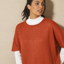 Trui En Vest<Blancheporte Ponchotrui met mouwen op ellebooglengte terracotta
