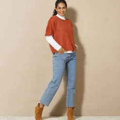 Trui En Vest<Blancheporte Ponchotrui met mouwen op ellebooglengte terracotta
