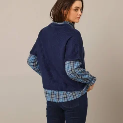 Trui En Vest<Blancheporte Ponchotrui met mouwen op ellebooglengte marine