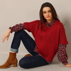 Trui En Vest<Blancheporte Ponchotrui met mouwen op ellebooglengte bordeaux