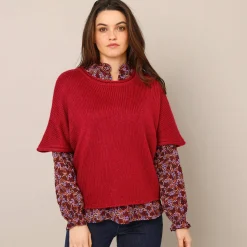 Trui En Vest<Blancheporte Ponchotrui met mouwen op ellebooglengte bordeaux