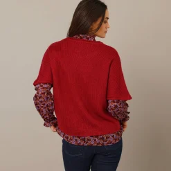 Trui En Vest<Blancheporte Ponchotrui met mouwen op ellebooglengte bordeaux