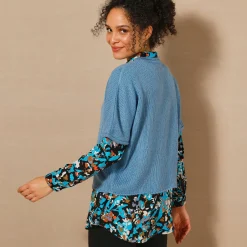 Trui En Vest<Blancheporte Ponchotrui met mouwen op ellebooglengte grijsblauw