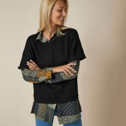 Trui En Vest<Blancheporte Ponchotrui met mouwen op ellebooglengte zwart