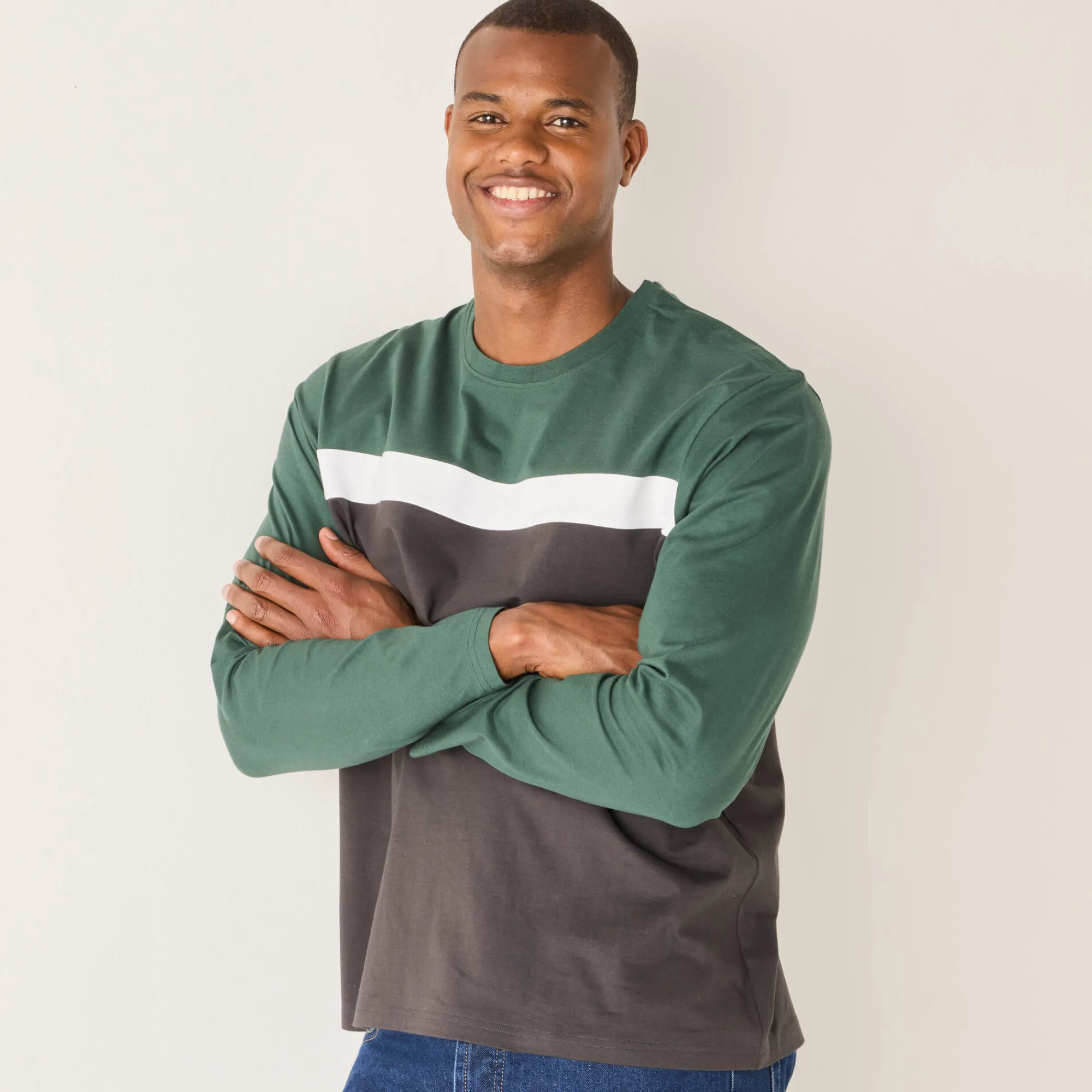 T-Shirt, Hemd En Polo<Blancheporte Praktisch T-shirt met lange mouwen en opening aan de schouder groen / antraciet