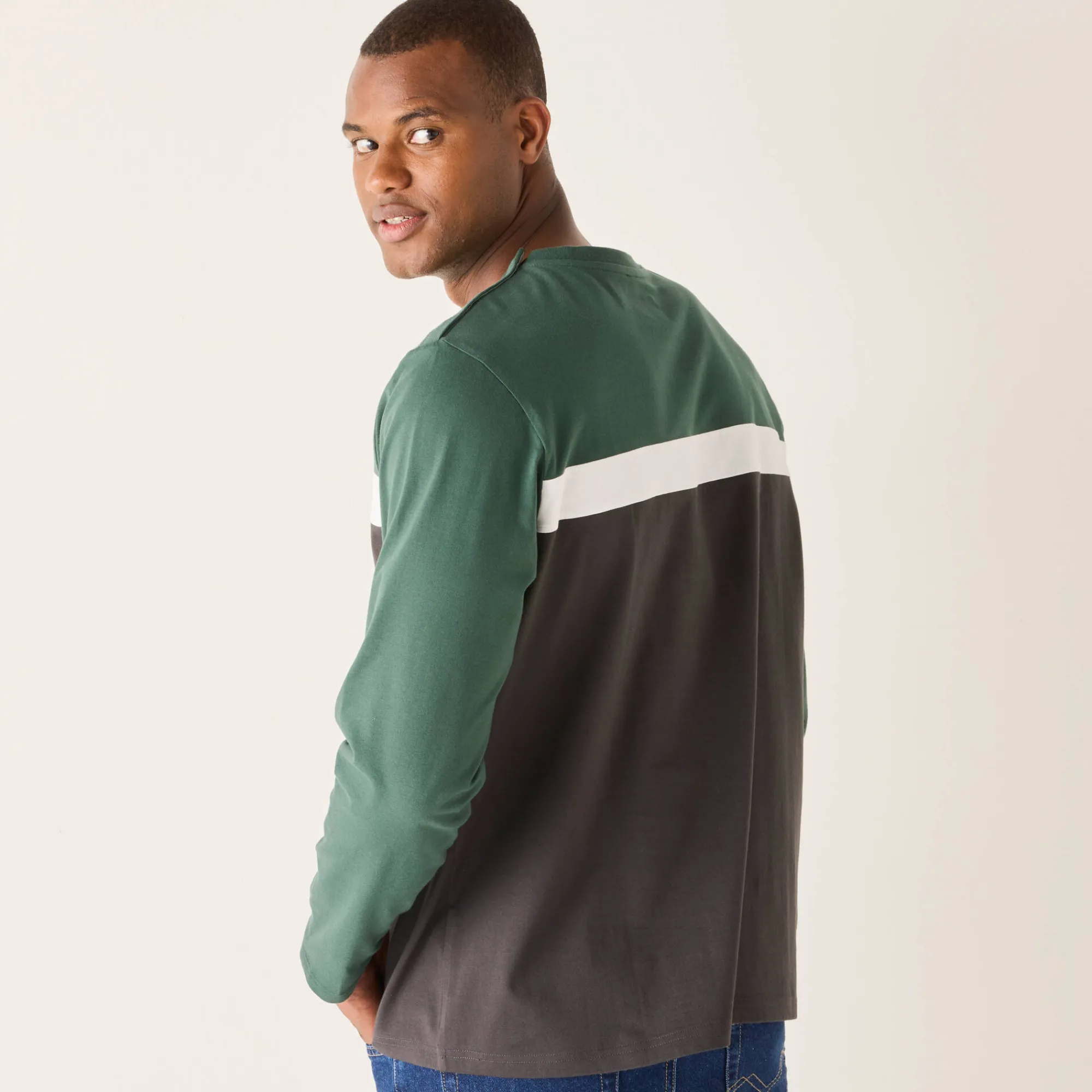 T-Shirt, Hemd En Polo<Blancheporte Praktisch T-shirt met lange mouwen en opening aan de schouder groen / antraciet