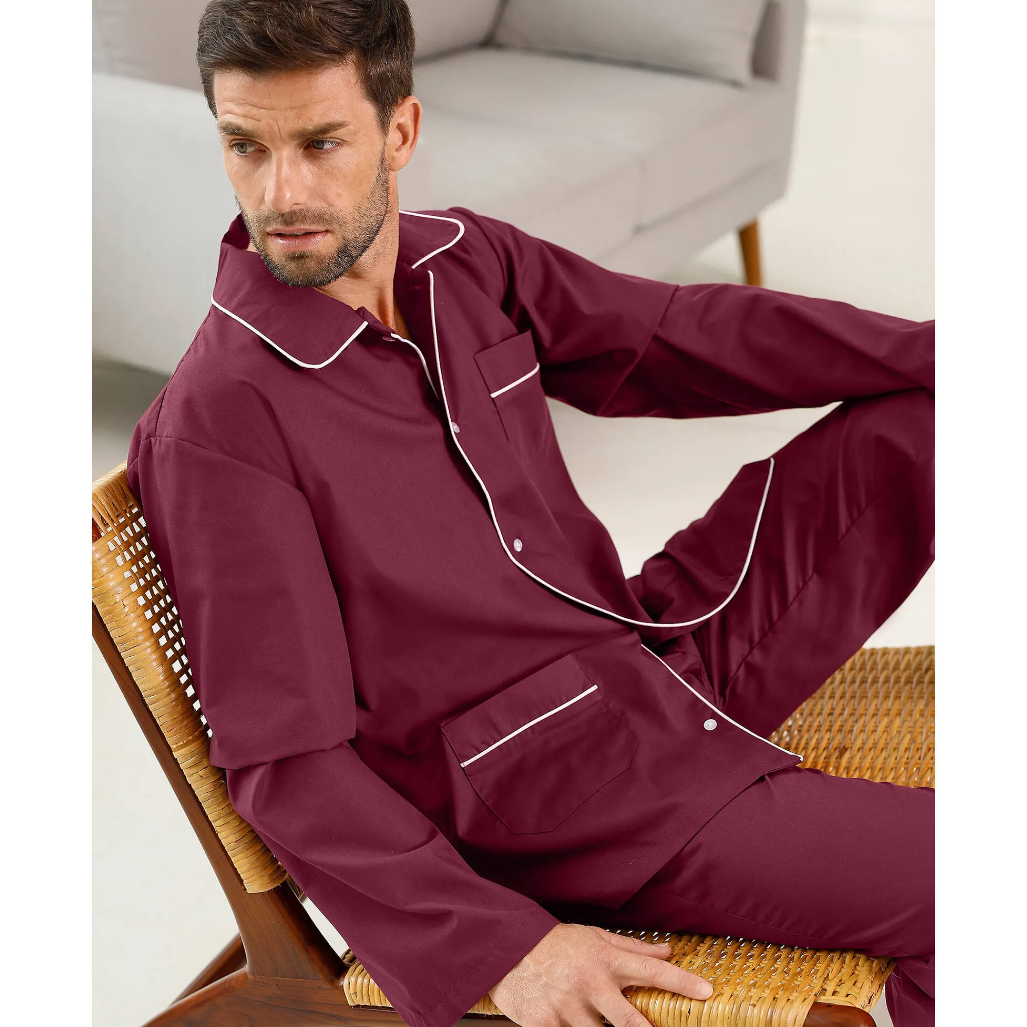 Pyjama En Kamerjas<Blancheporte Pyjama in effen popeline van polyester/katoen bordeaux