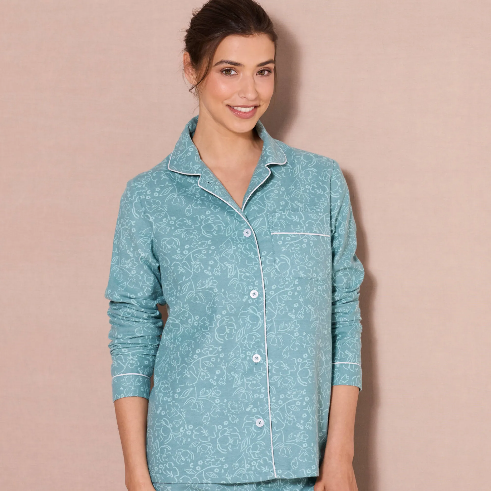 Pyjama<Blancheporte Pyjama in flanel met bloemenprint celadon