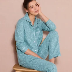 Pyjama<Blancheporte Pyjama in flanel met bloemenprint celadon