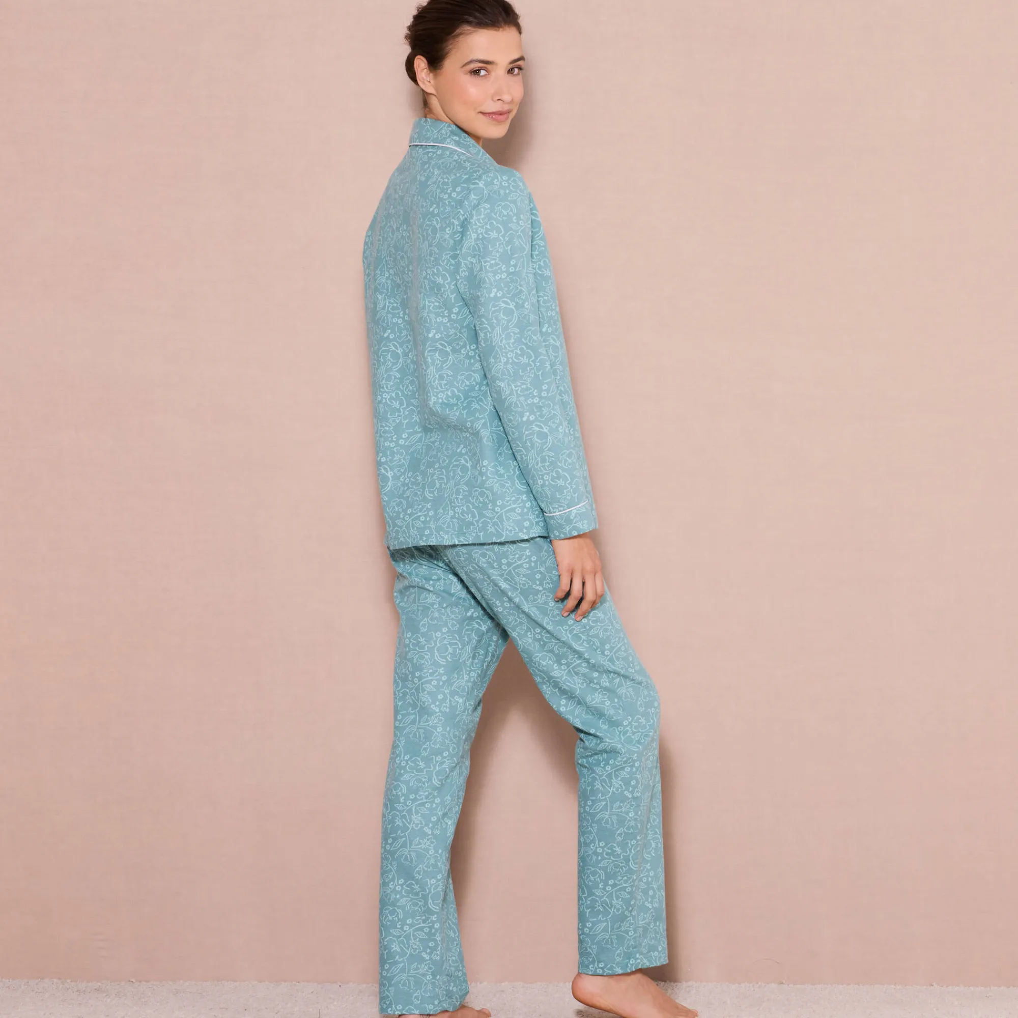 Pyjama<Blancheporte Pyjama in flanel met bloemenprint celadon