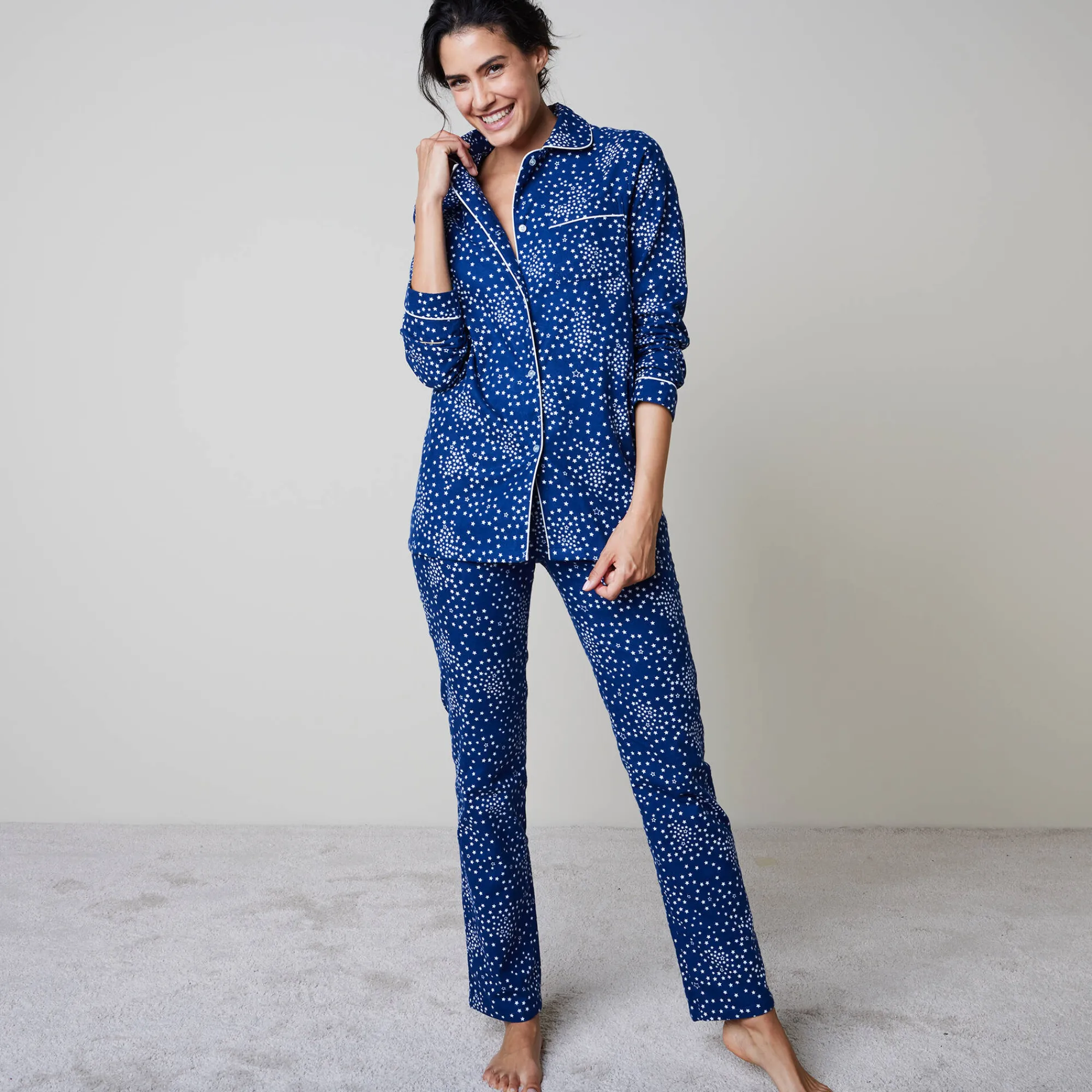 Pyjama<Blancheporte Pyjama in flanel met sterretjesprint marine