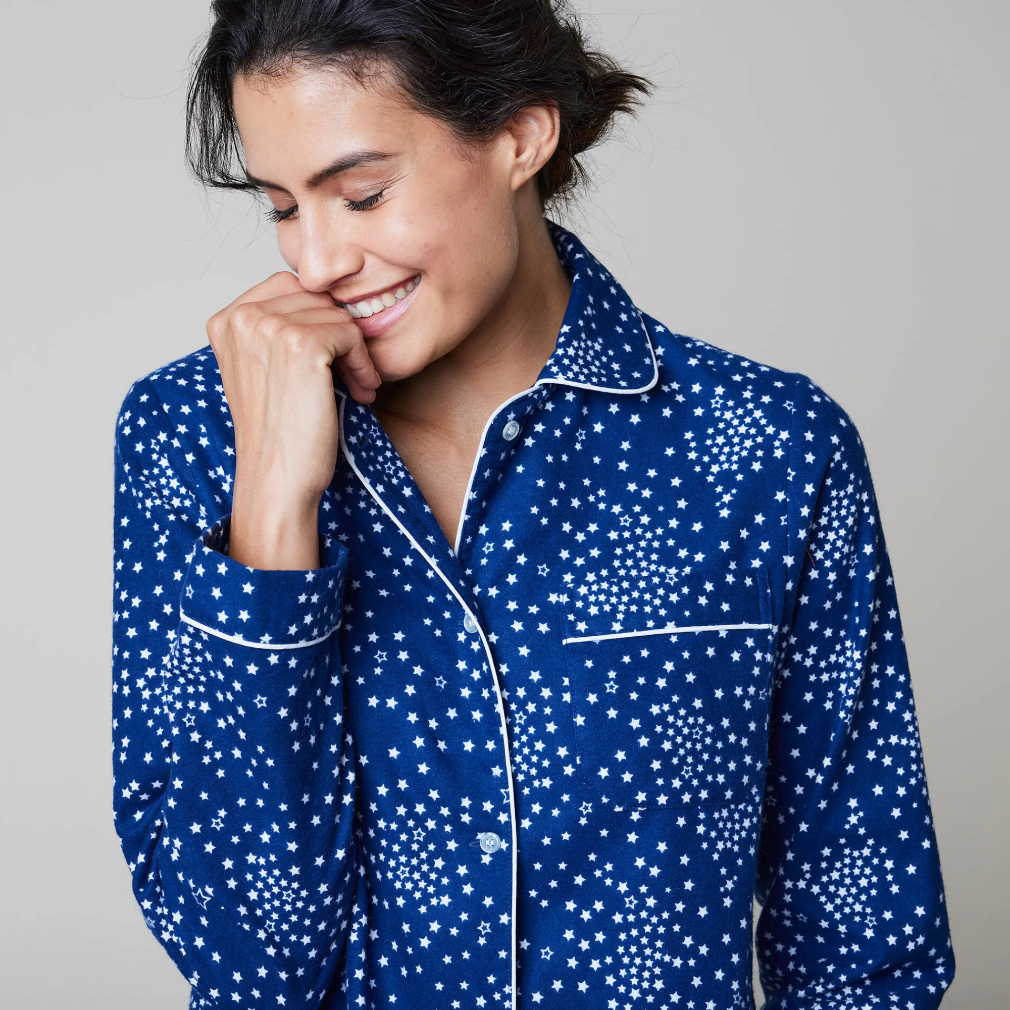 Pyjama<Blancheporte Pyjama in flanel met sterretjesprint marine