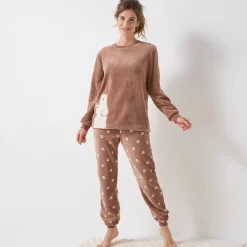 Pyjama<Blancheporte Pyjama in fleece 'ijsbeer' motief, lange mouwen karamel